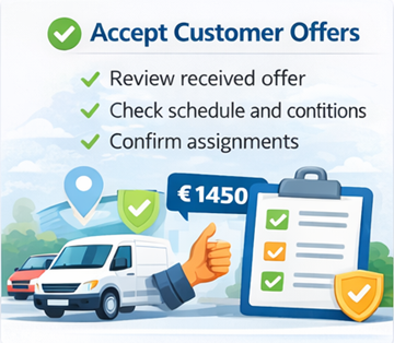 Chauffeur examinant et acceptant une offre de transport avec prix confirmé et conditions de livraison sur la plateforme ExusTrans
